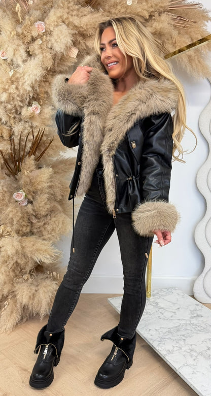 LEATHER LOOK TOUWTJE JACKET 6259 BLACK/BEIGE