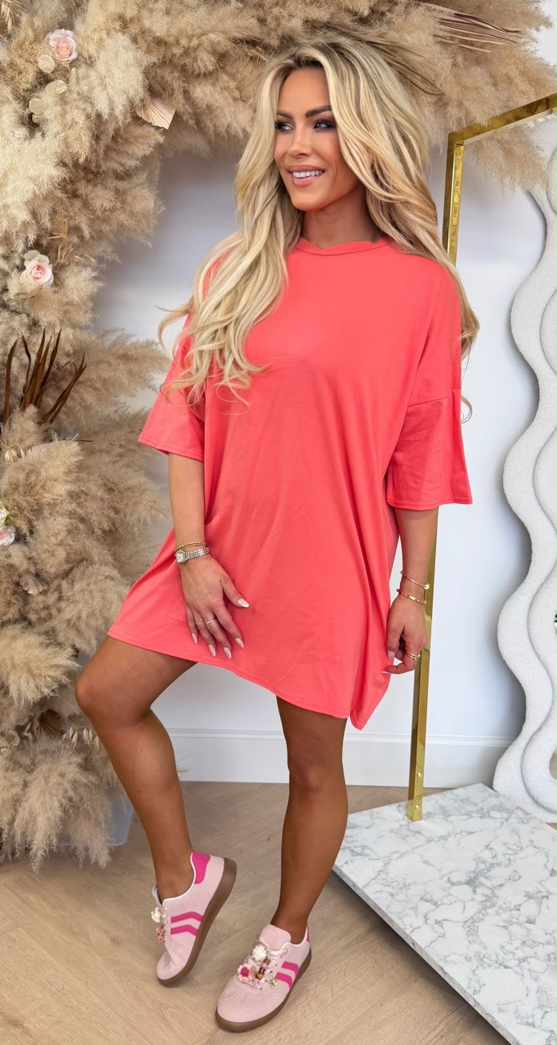 LONG TEE BASIC DRESS PEACH
