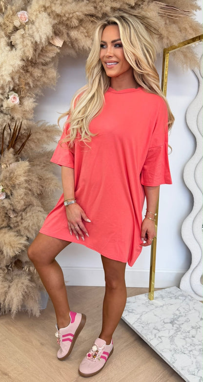 LONG TEE BASIC DRESS PEACH