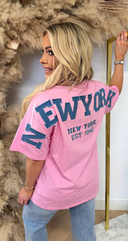 NEW YORK DENIM TEKST SHIRT 7227 PINK