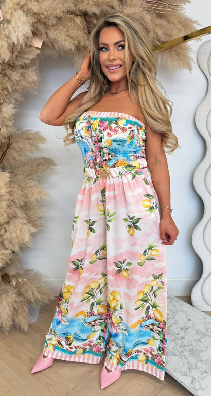 VACATION VIBES JUMPSUIT LEMON/PINK