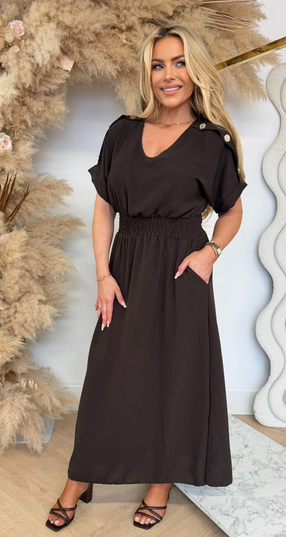 BUTTON POCKET DRESS CHOCO