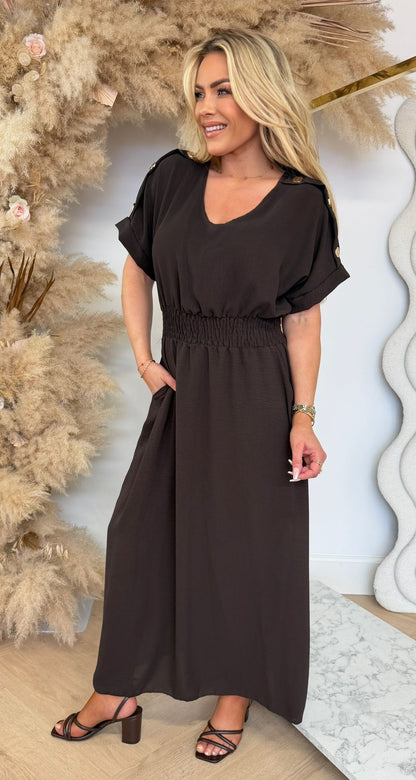 BUTTON POCKET DRESS CHOCO