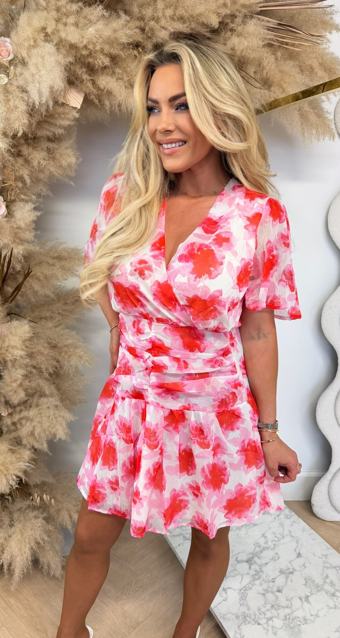 BLOEMIE RUFFLE DRESS 4895 PINK/CORAL/WHITE