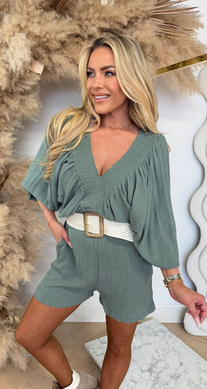 MARLOU COTTON PLAYSUIT OLIVE