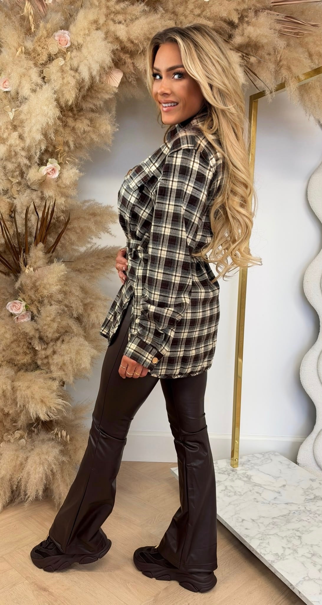 PLAID BELT BLOUSE 3098 BURGUNDY
