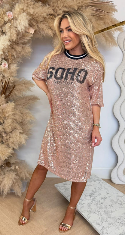 SOHO NY PAILLETTEN DRESS NAVY