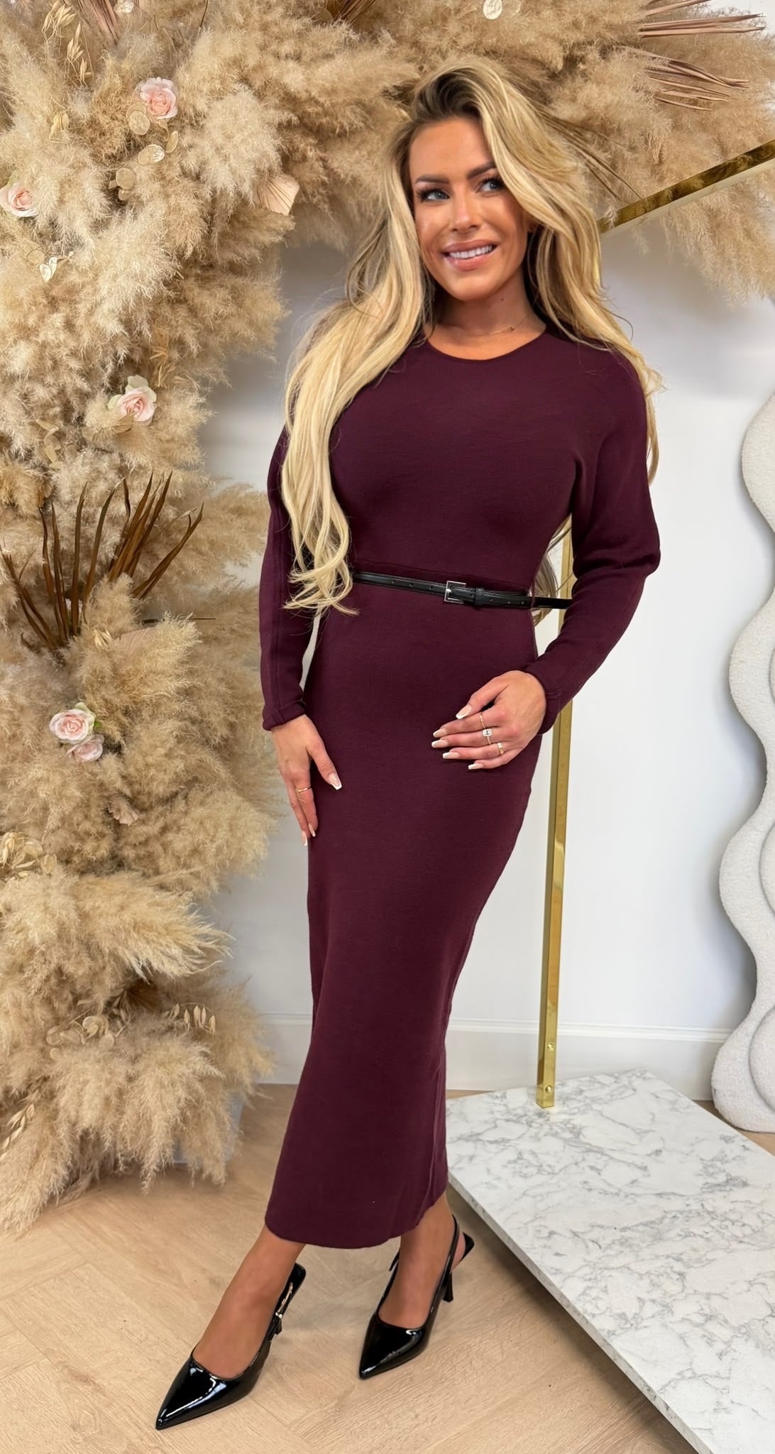 SOFT LONG BELT DRESS 5774 WINE