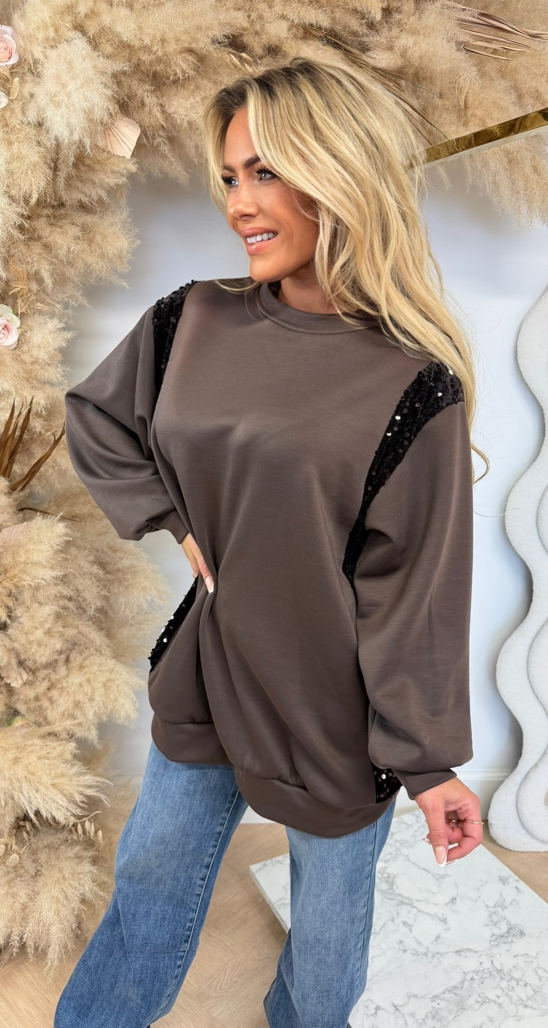 SEQUIN SWEATER CHOCO