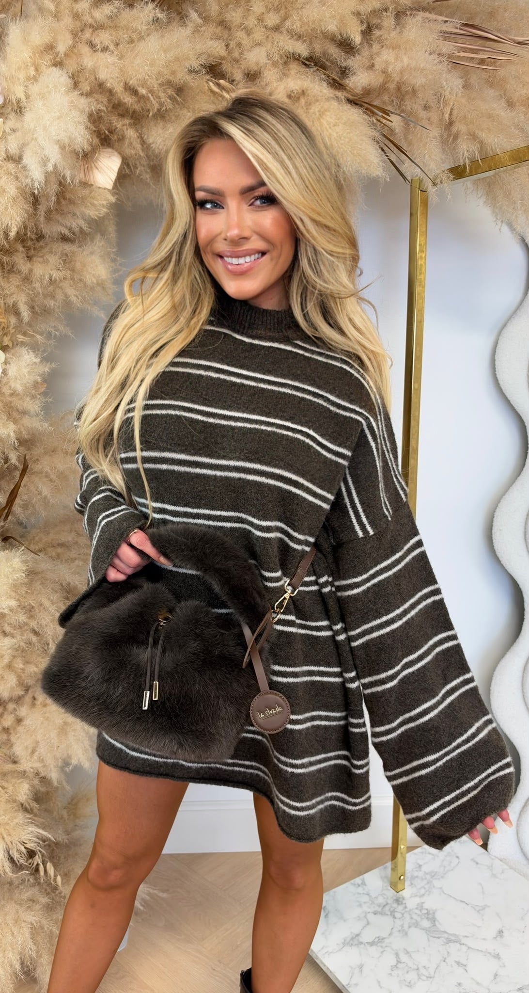 LOEKA STRIPE SWEAT BROWN