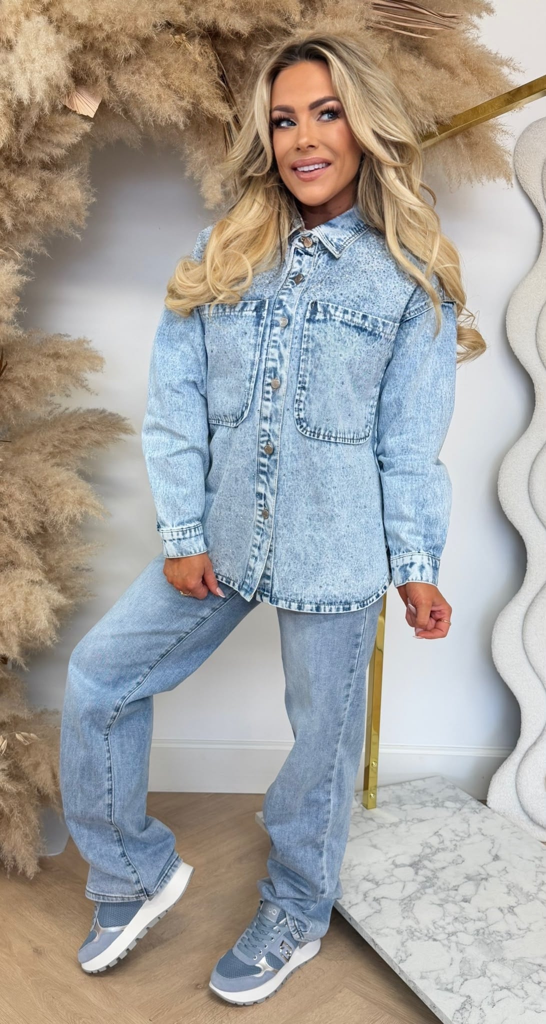 GLITTERY DENIM BLOUSE 8631-1 DENIMBLUE