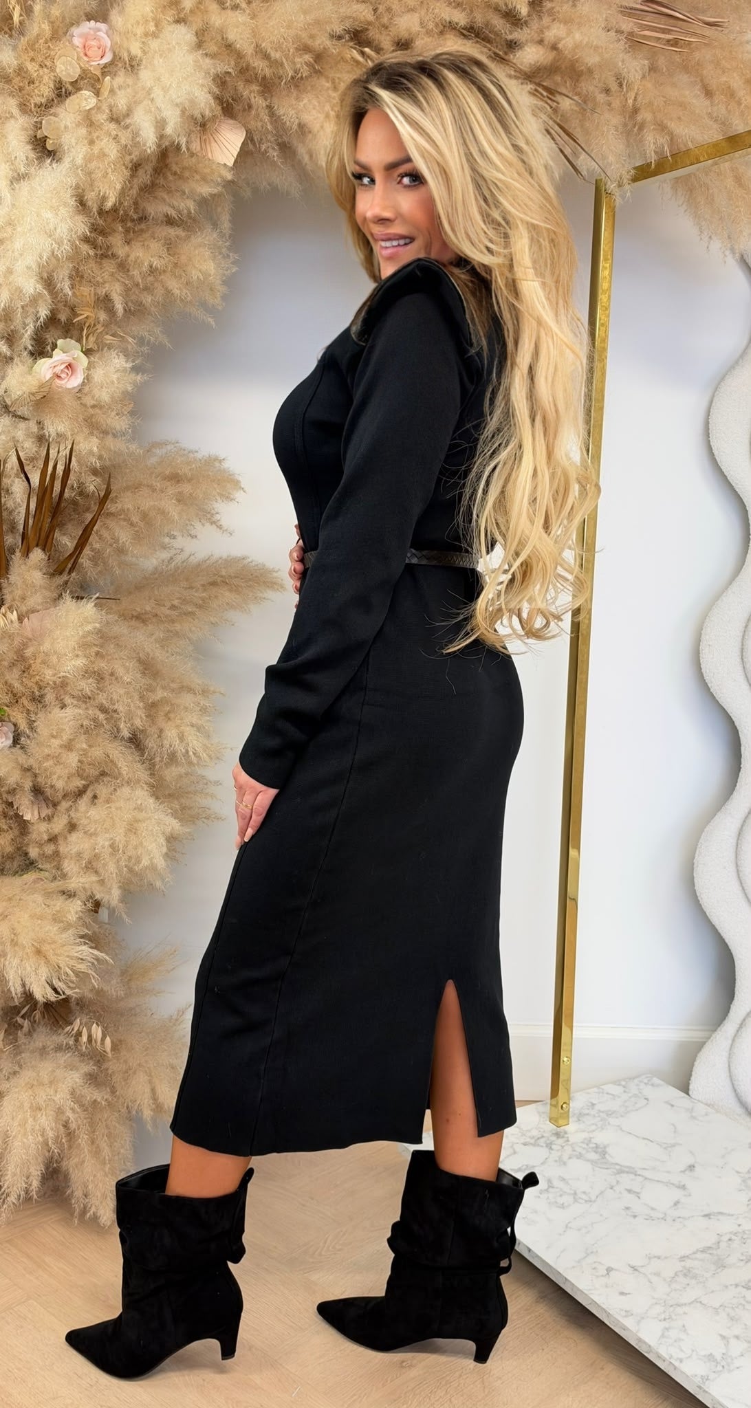 BRAIDED SHOULDER PADS DRESS 6171 BLACK