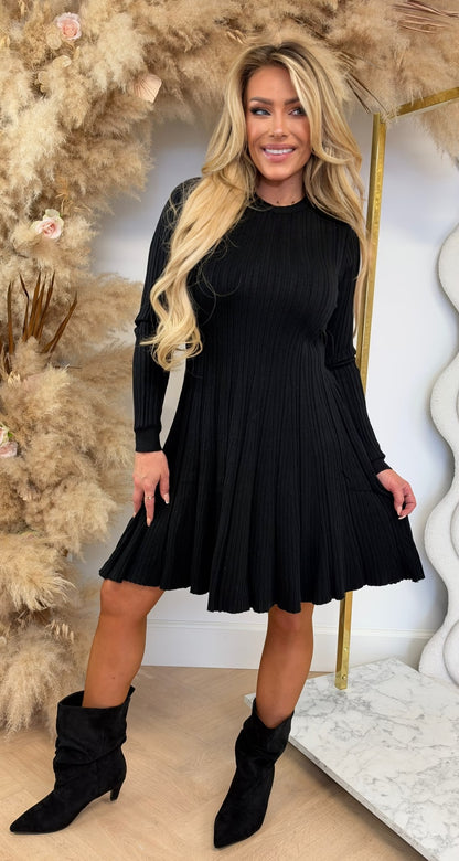 RIB PEPLUM DRESS 8934 BLACK