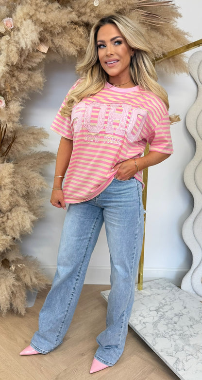 SOHO LACE STRIPE SHIRT 5575 PINK