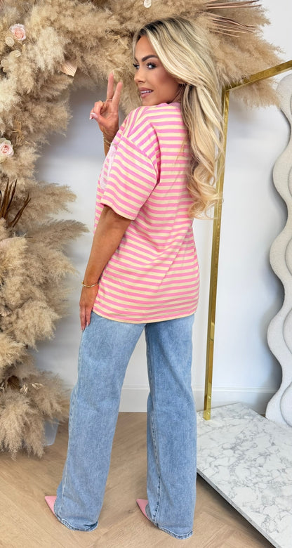 SOHO LACE STRIPE SHIRT 5575 PINK