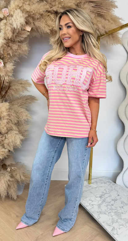 SOHO LACE STRIPE SHIRT 5575 PINK