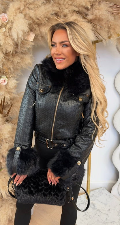 FUR BRAIDED JACKET 70805 BLACK