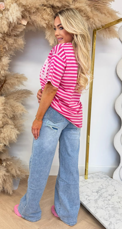 SOHO LACE STRIPE SHIRT 5575 FUCHSIA