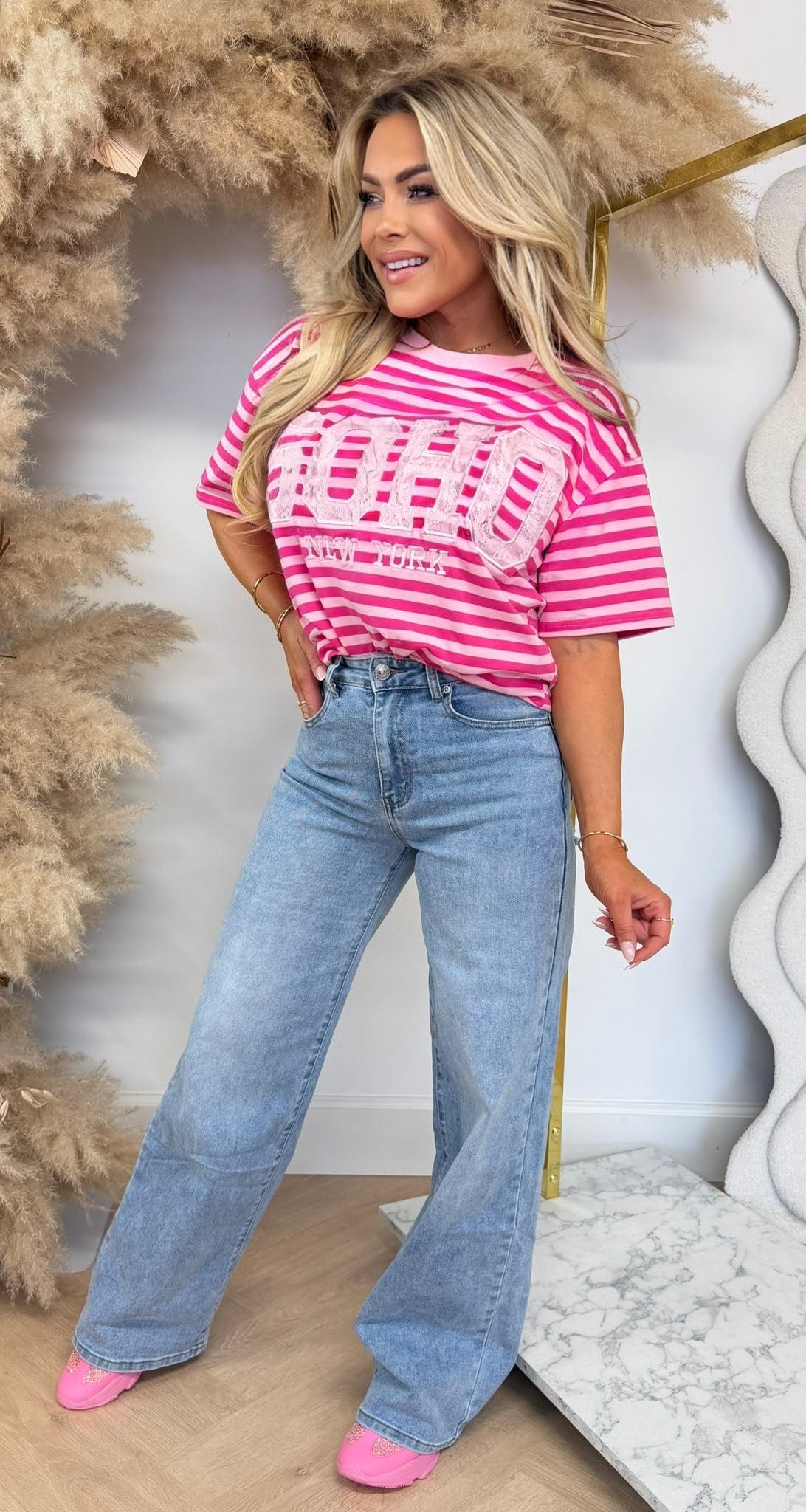 SOHO LACE STRIPE SHIRT 5575 FUCHSIA