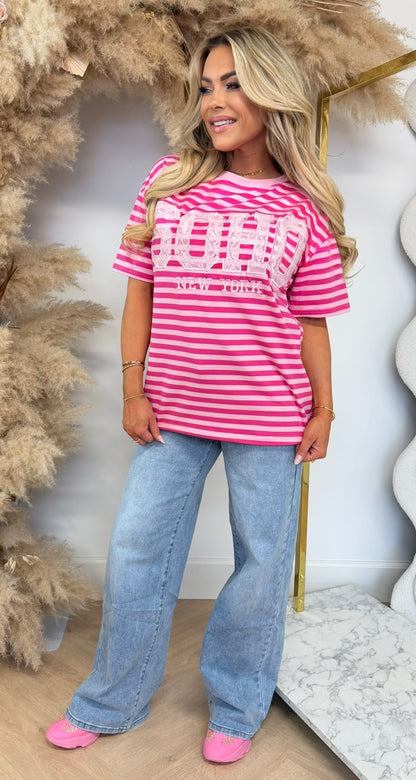 SOHO LACE STRIPE SHIRT 5575 FUCHSIA