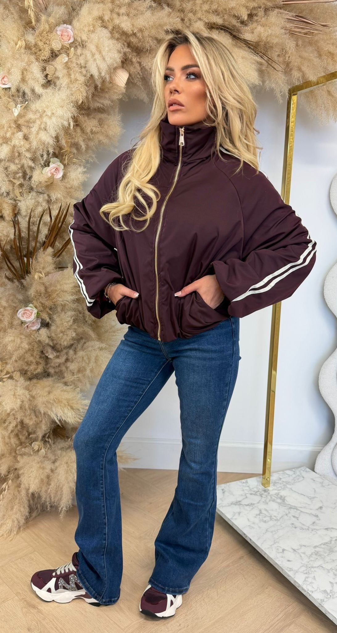 KLOË DOUBLE STRIPE JACKET AUBERGINE