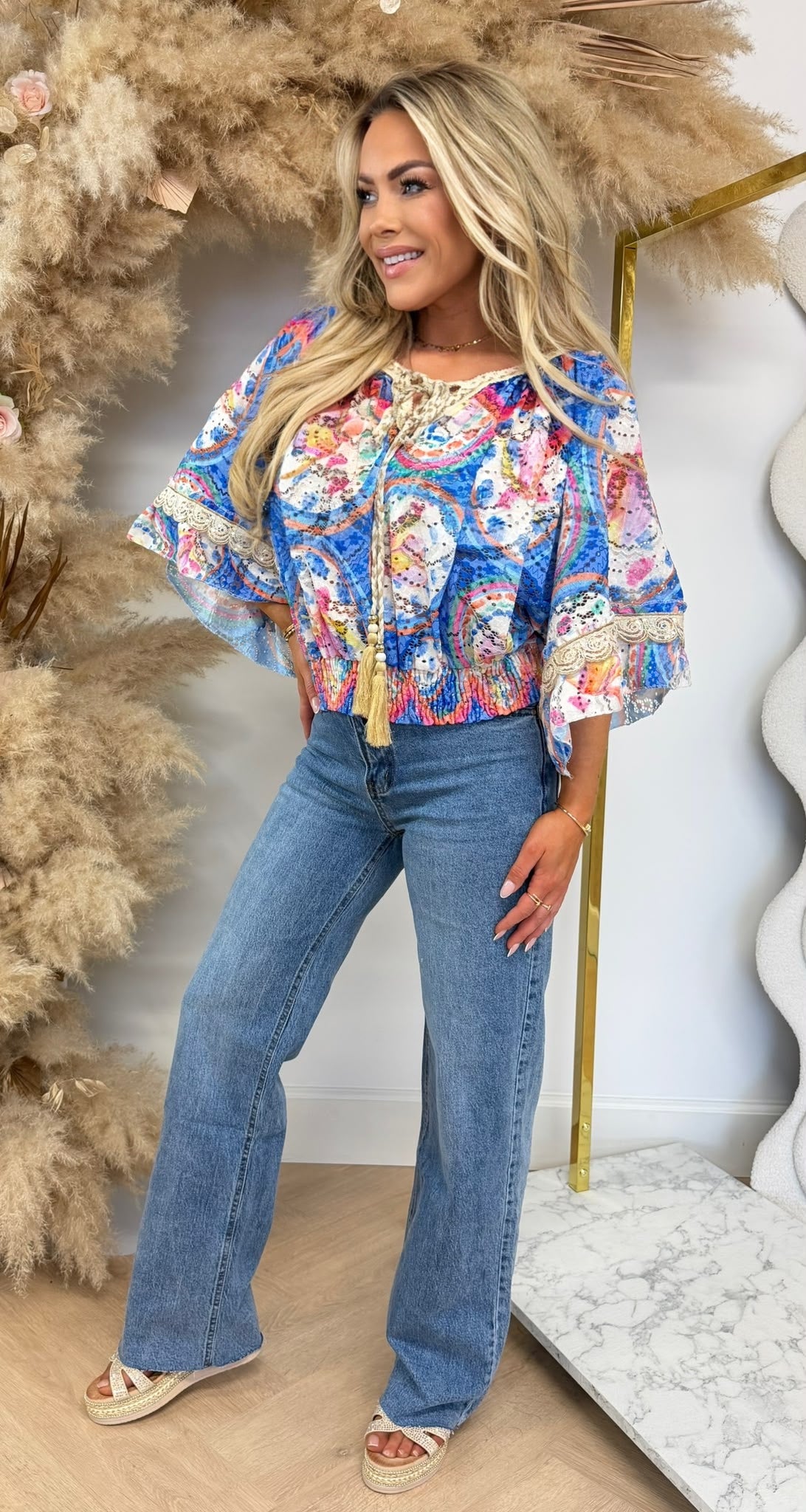 FLOWER LACE TOP KOBALT
