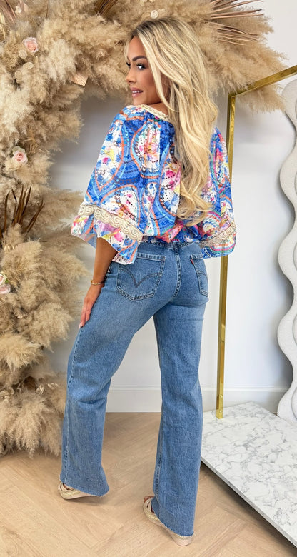 FLOWER LACE TOP KOBALT
