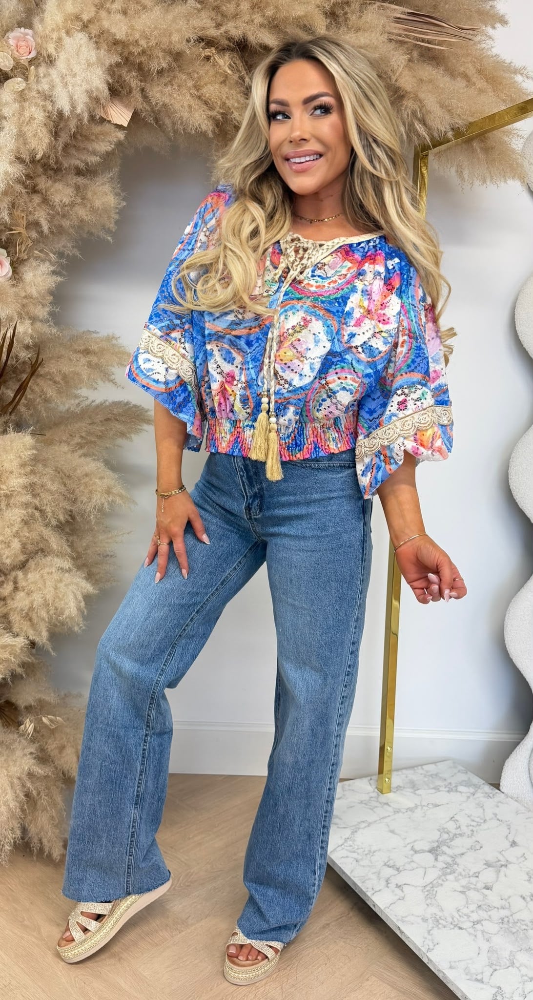 FLOWER LACE TOP KOBALT