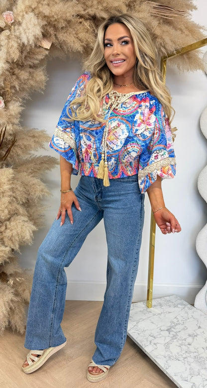 FLOWER LACE TOP KOBALT
