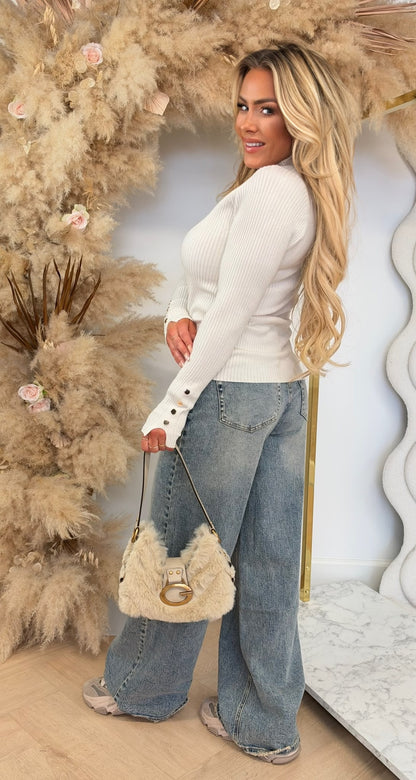 SMALL BUTTON RIB TOP 83568 CREME