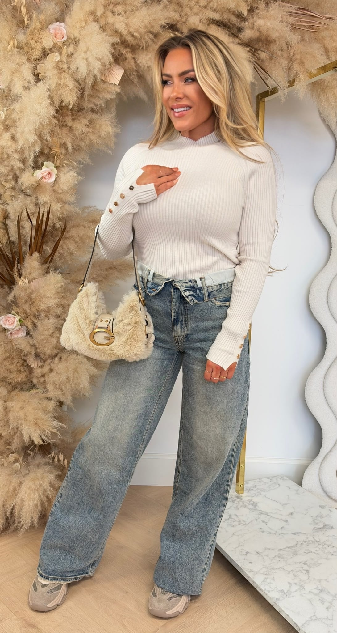 SMALL BUTTON RIB TOP 83568 CREME