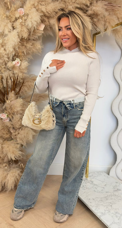 SMALL BUTTON RIB TOP 83568 CREME