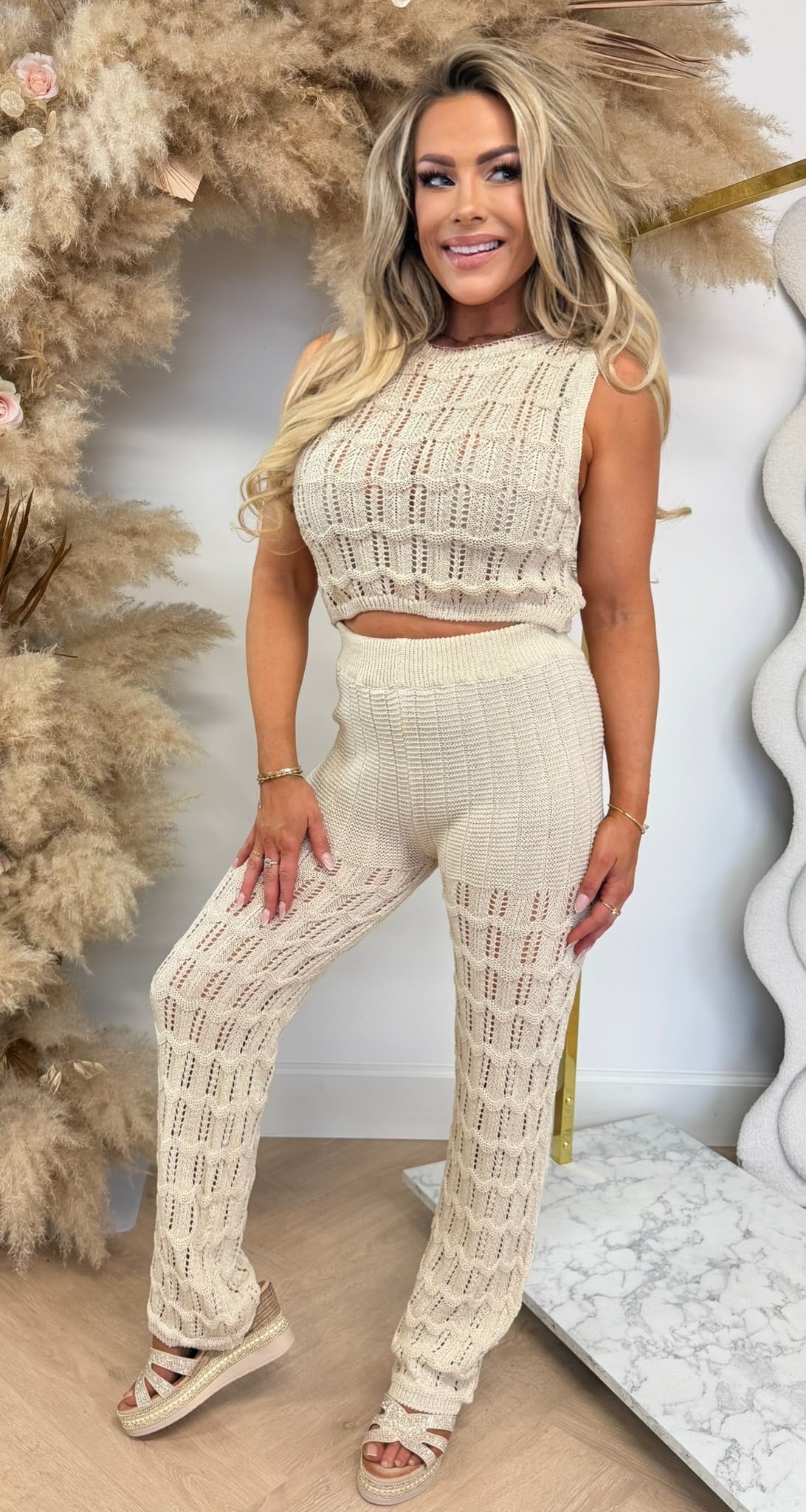 KNITTED BEACH SET BEIGE