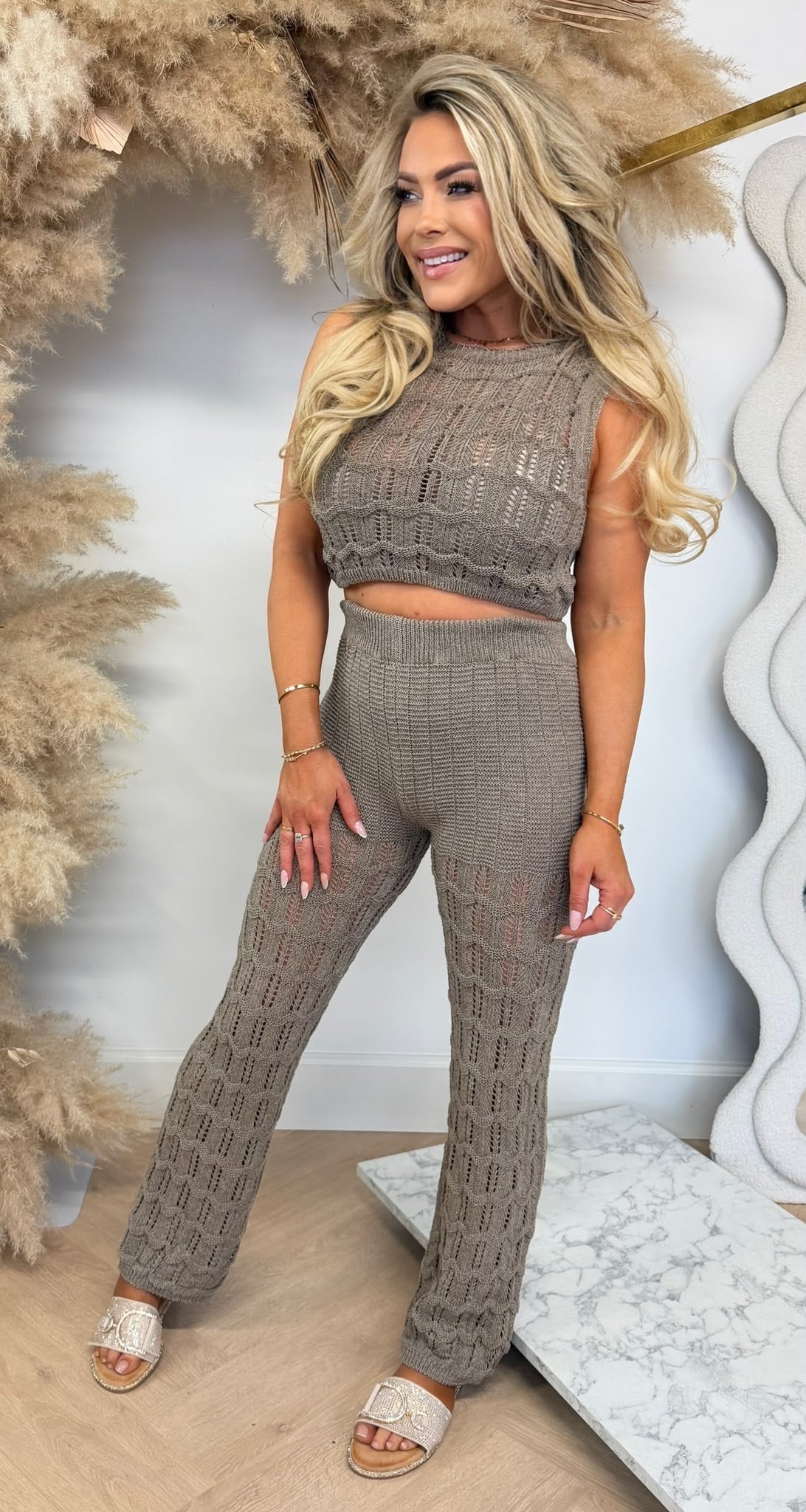 KNITTED BEACH SET TAUPE