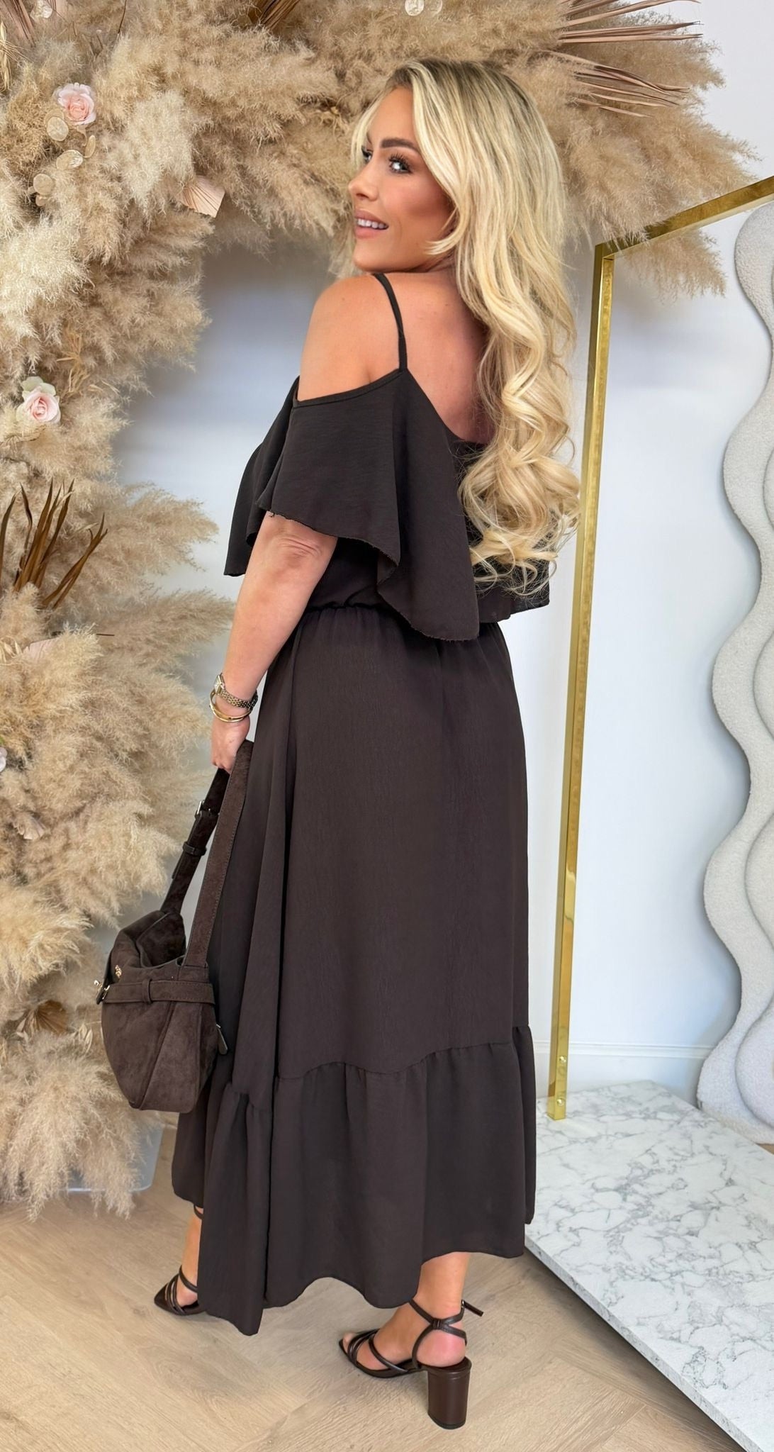 ARIA RUFFLE MAXI DRESS CHOCO