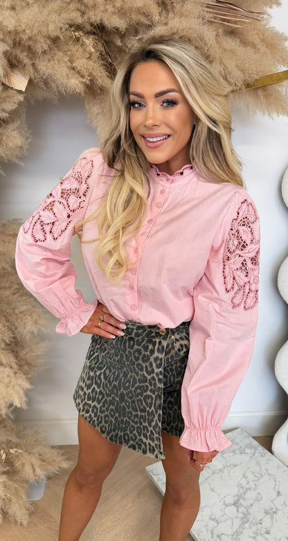 CUTE BRODERIE SLEEVE BLOUSE B001 PINK