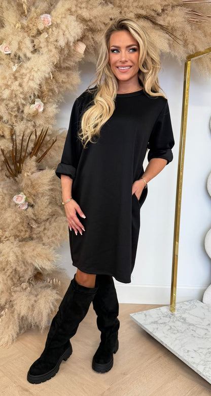 MODA FOLDED SLEEVE LONG TEE BLACK