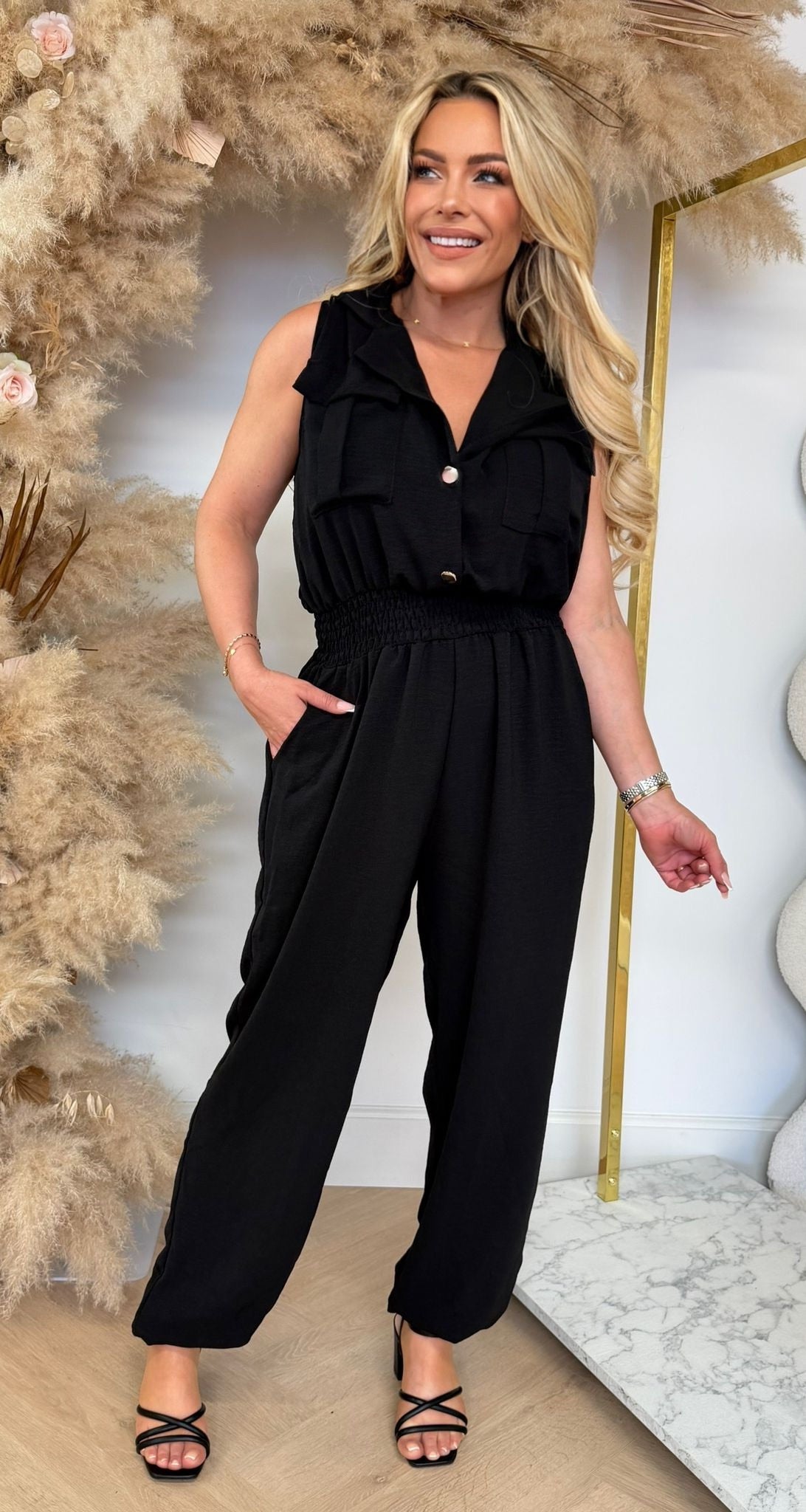 SASKIA POCKET JUMPSUIT BLACK