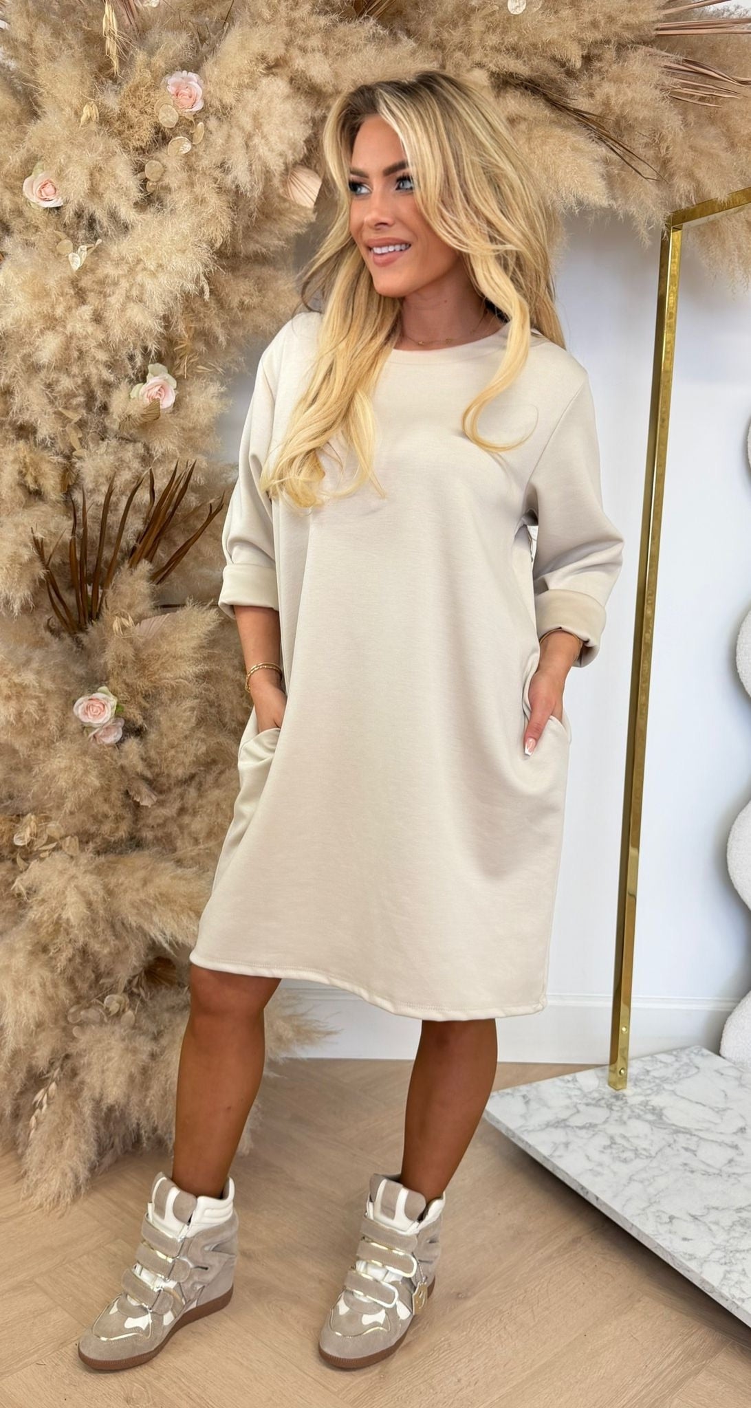 MODA FOLDED SLEEVE LONG TEE BEIGE