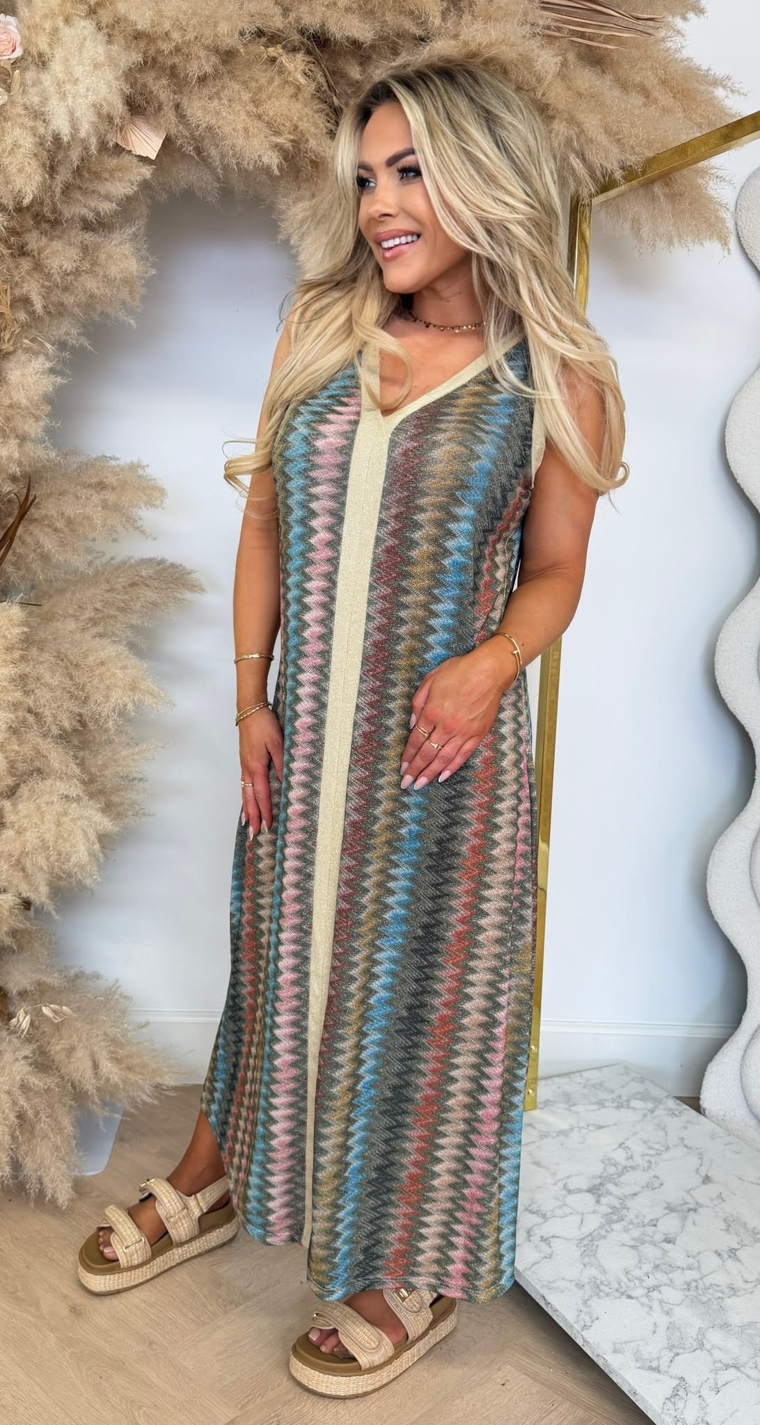ROSA LUREX WAVY DRESS GREEN
