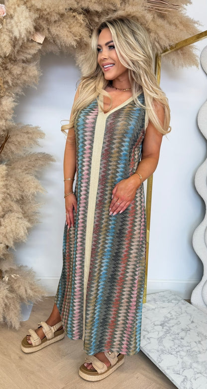 ROSA LUREX WAVY DRESS GREEN