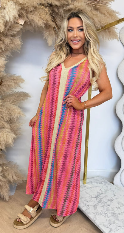 ROSA LUREX WAVY DRESS PINK