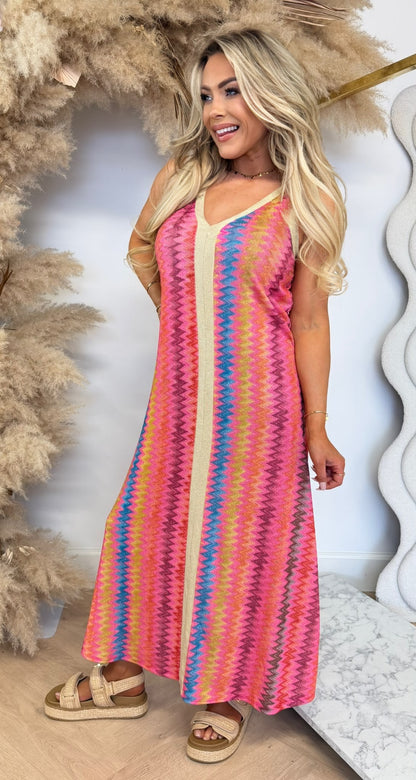 ROSA LUREX WAVY DRESS PINK