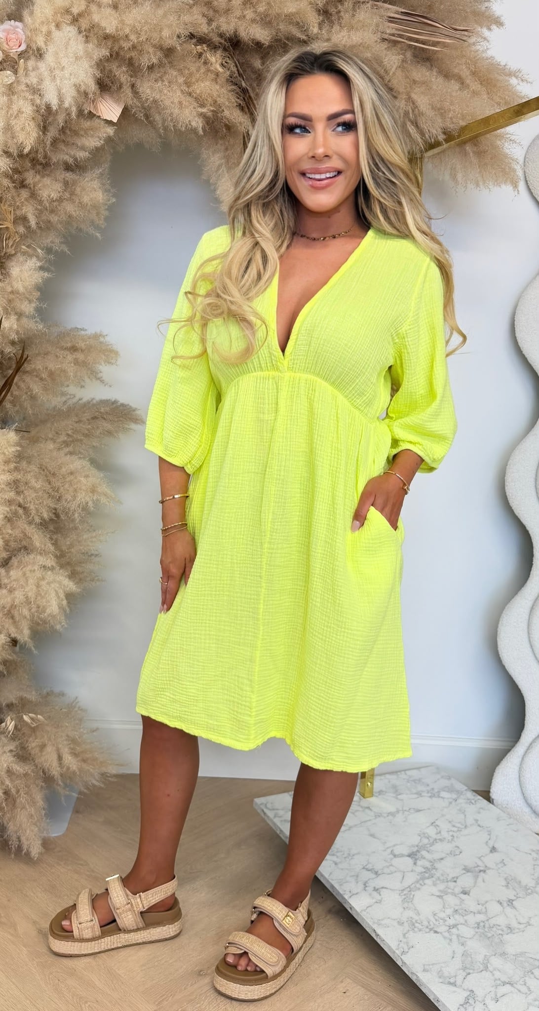 NOELLE COTTON V HALS DRESS YELLOW