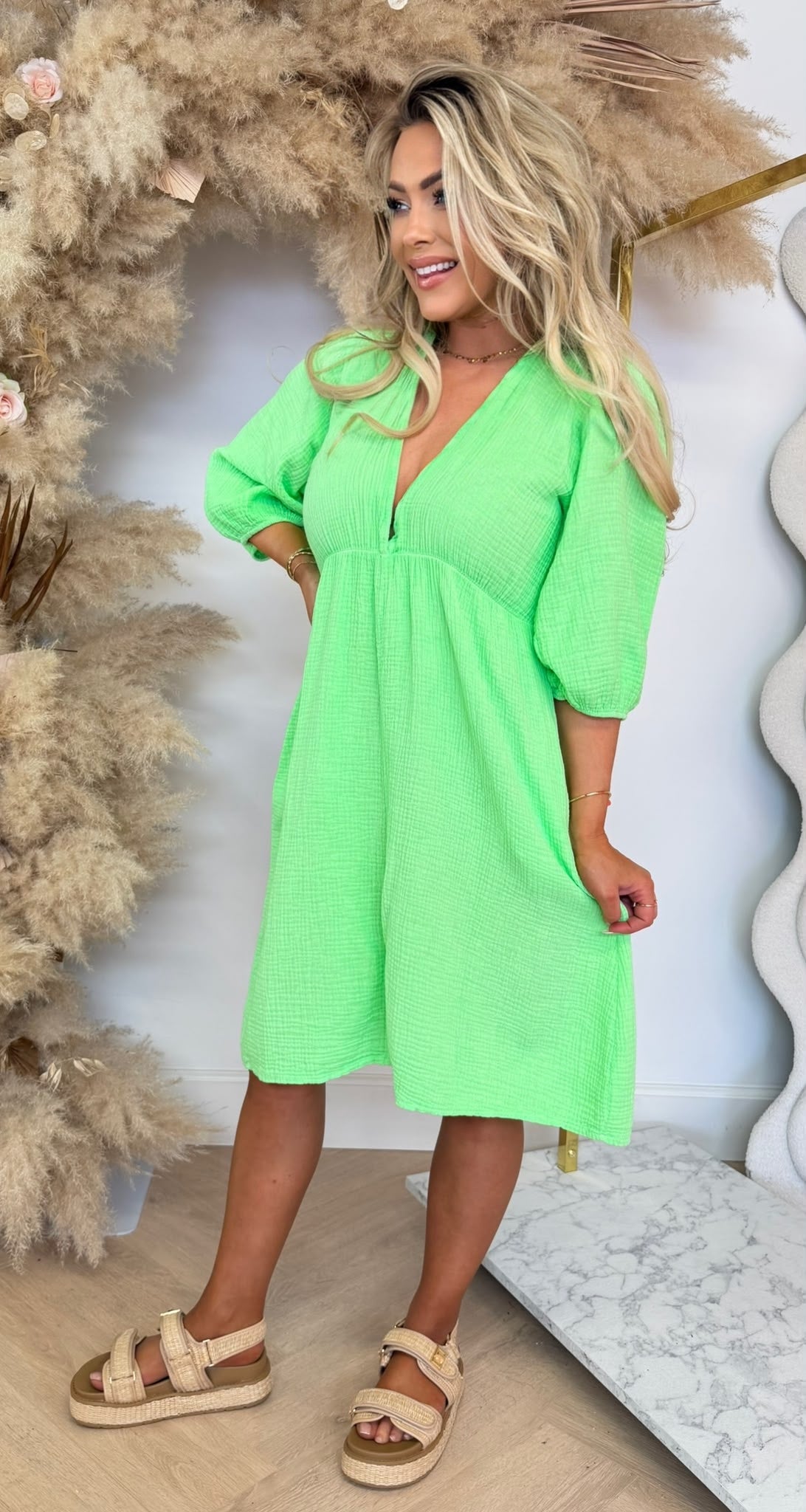 NOELLE COTTON V HALS DRESS GREEN