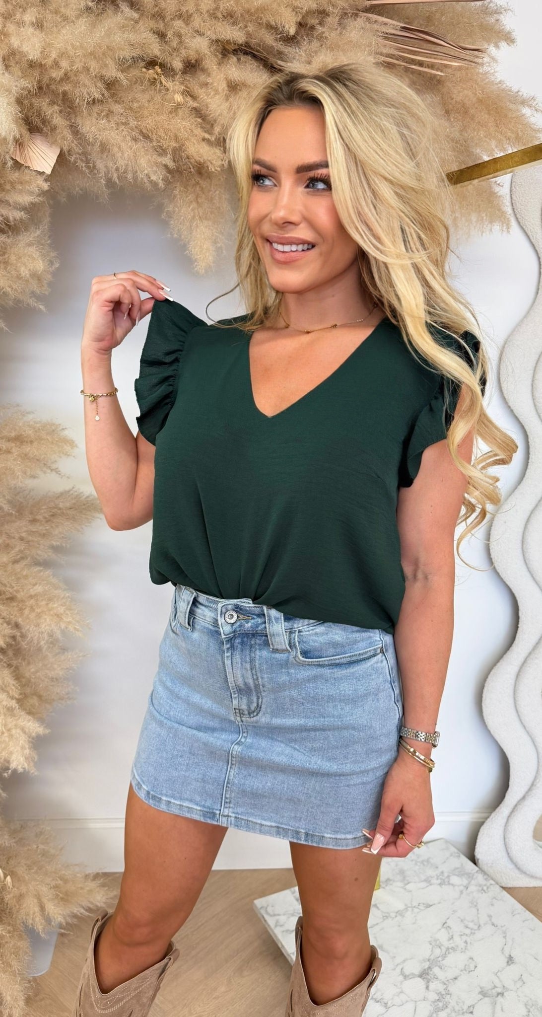 LILLY RUFFLY BASIC TOP GUCGREEN