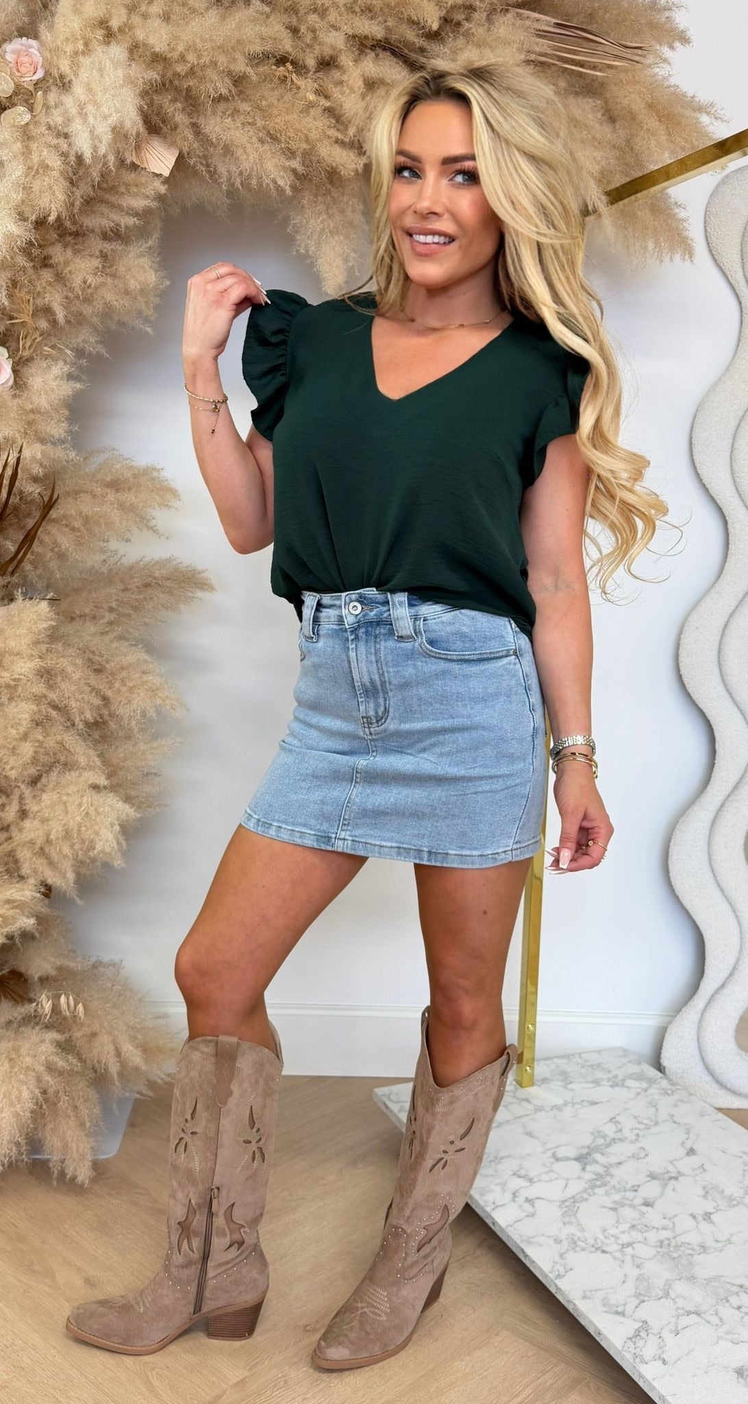 LILLY RUFFLY BASIC TOP GUCGREEN