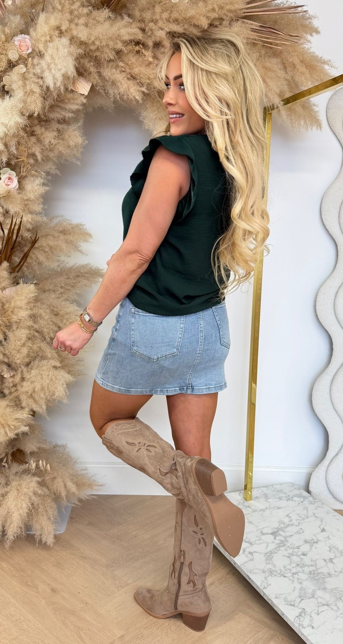 LILLY RUFFLY BASIC TOP GUCGREEN