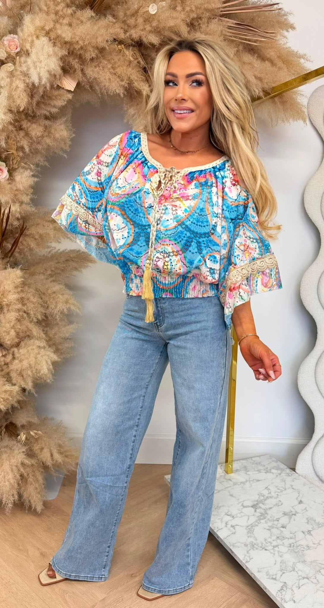 FLOWER LACE TOP AQUA