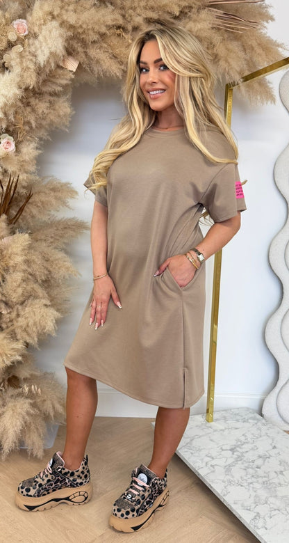 LONG PERFECT EMLBEEM DRESS TAUPE
